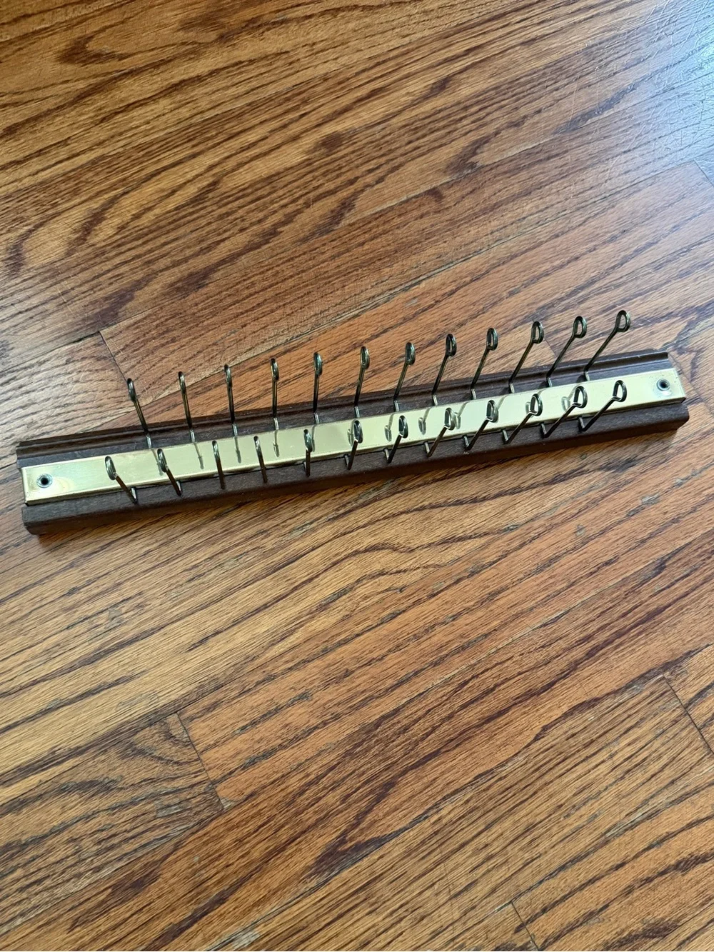 Vintage Wood & Brass Tie Scarf Belt Holder Rack Organizer Holds 24